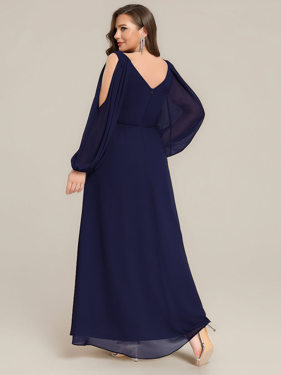 Plus Size Cut-Out Detail Chiffon Evening Dress #color_Navy Blue