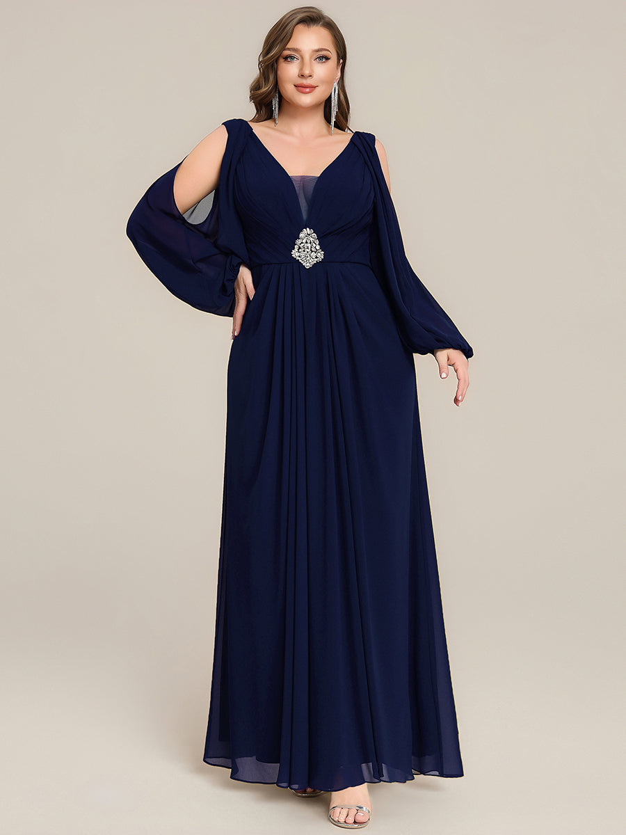 Plus Size Cut-Out Detail Chiffon Evening Dress #color_Navy Blue