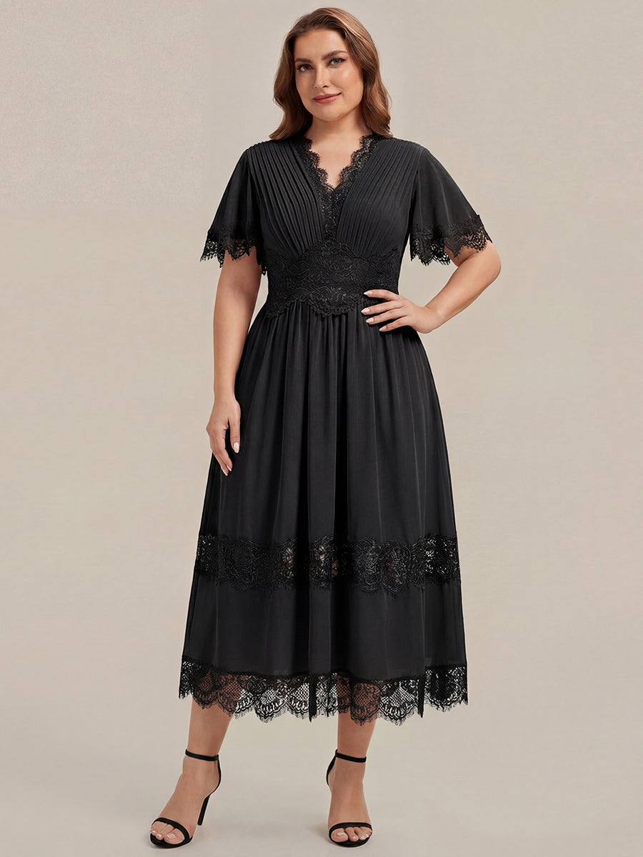 Cut-Out Detail Chiffon Ruffle Sleeve Wedding Guest Dress #color_Black