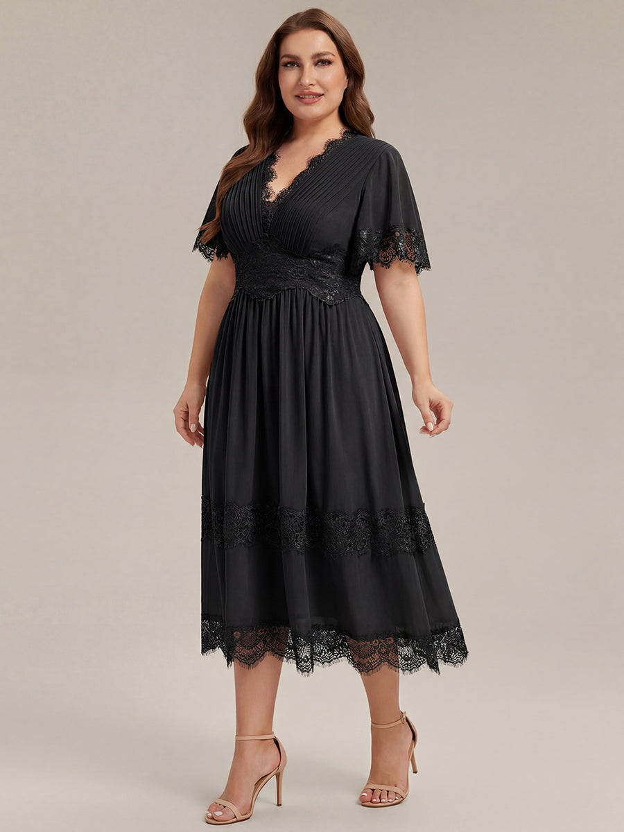 Plus Size Cut-Out Detail Chiffon Wedding Guest Dress #color_Black