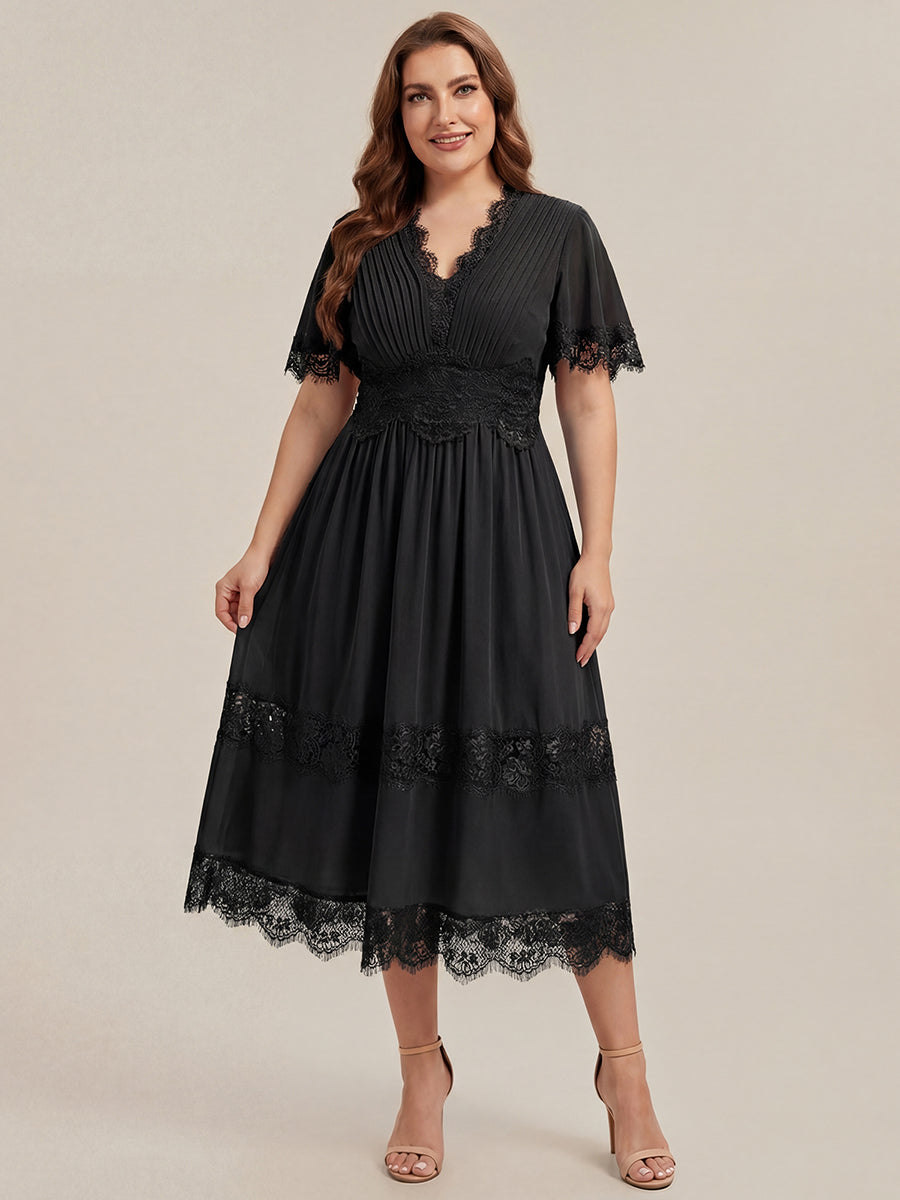 Plus Size Cut-Out Detail Chiffon Wedding Guest Dress #color_Black