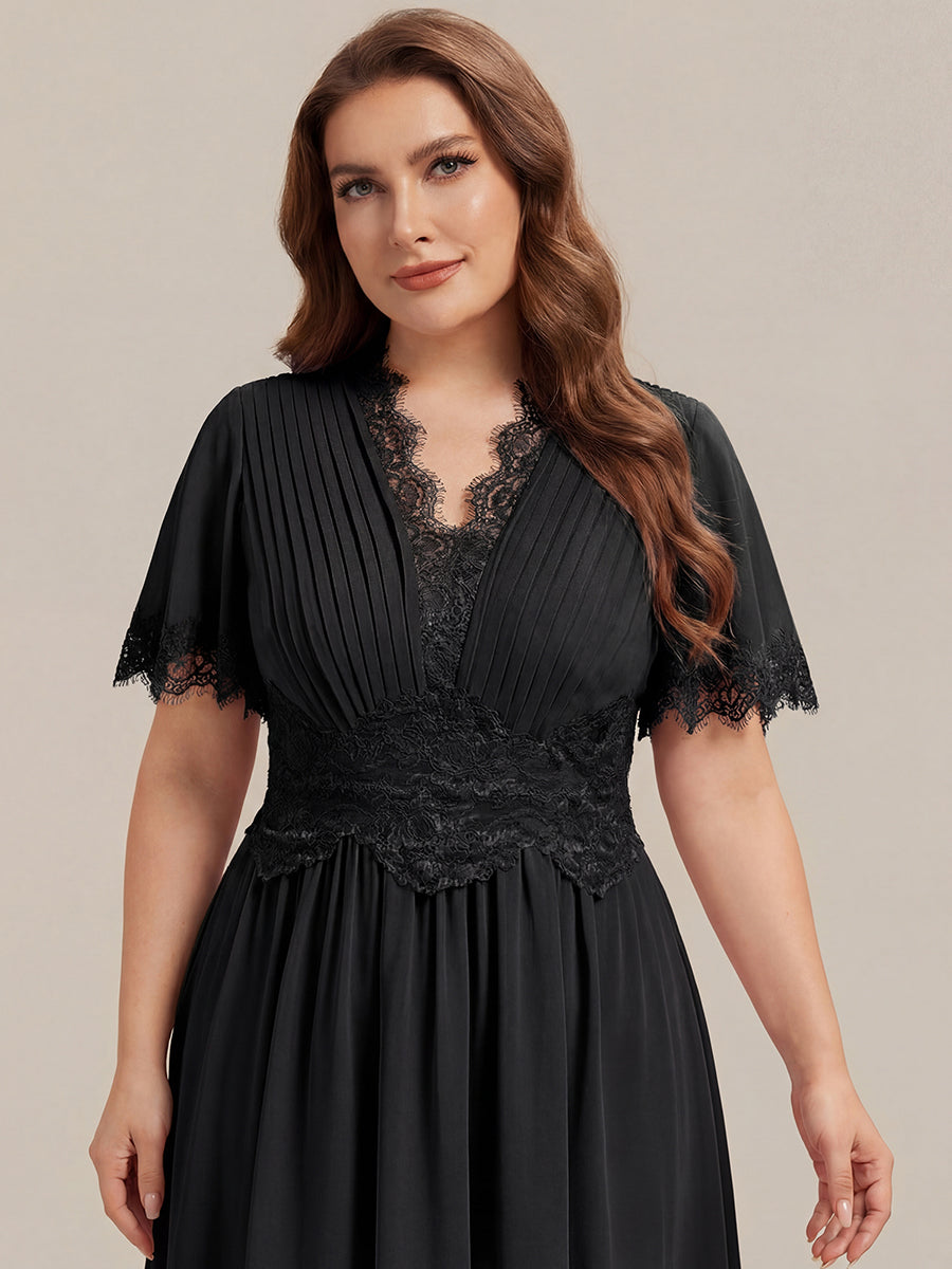 Cut-Out Detail Chiffon Ruffle Sleeve Wedding Guest Dress #color_Black
