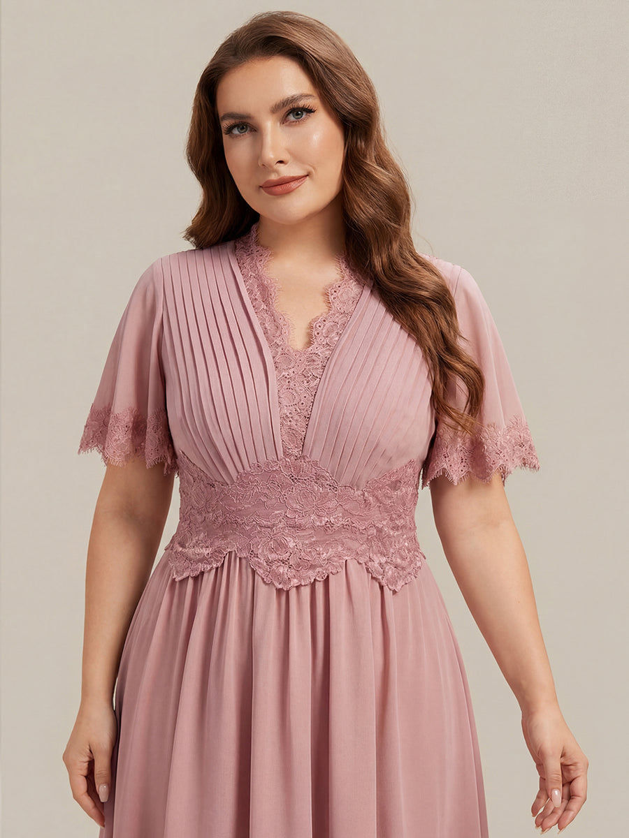 Cut-Out Detail Chiffon Ruffle Sleeve Wedding Guest Dress #color_Dusty Rose