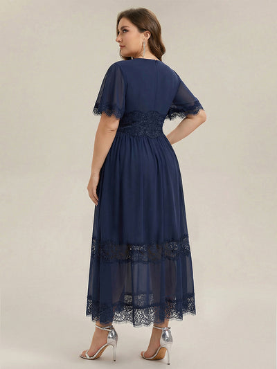 Plus Size Cut-Out Detail Chiffon Wedding Guest Dress #color_Navy Blue