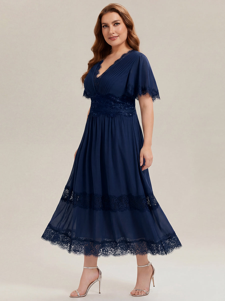 Cut-Out Detail Chiffon Ruffle Sleeve Wedding Guest Dress #color_Navy Blue