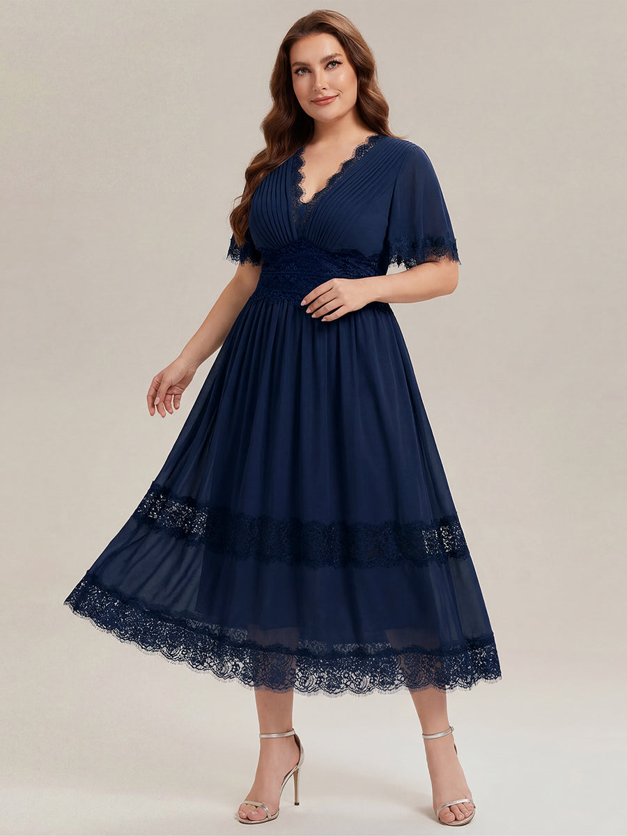 Plus Size Cut-Out Detail Chiffon Wedding Guest Dress #color_Navy Blue