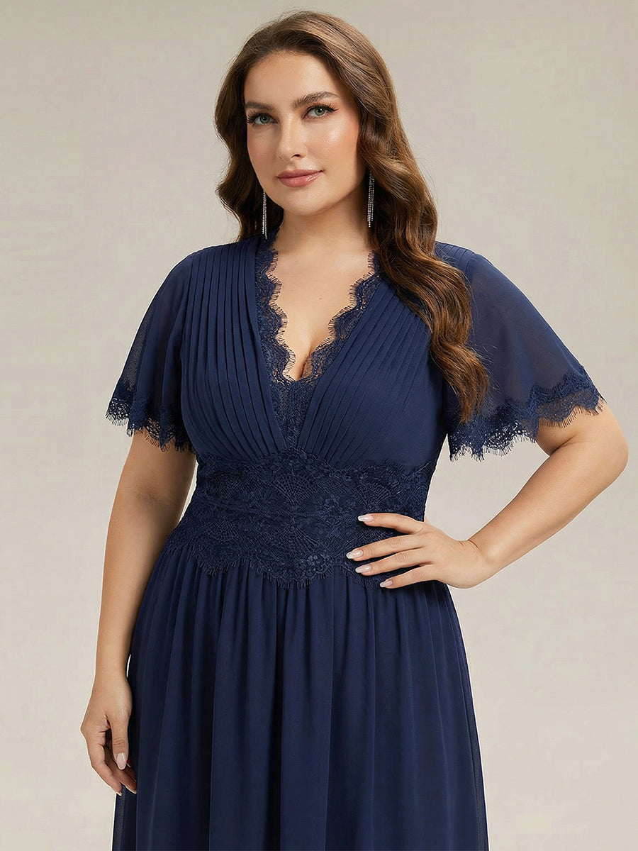 Plus Size Cut-Out Detail Chiffon Wedding Guest Dress #color_Navy Blue