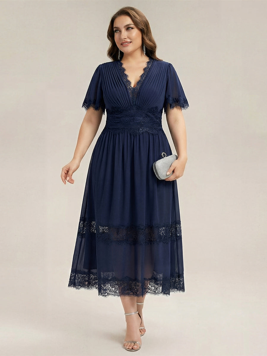 Plus Size Cut-Out Detail Chiffon Wedding Guest Dress #color_Navy Blue