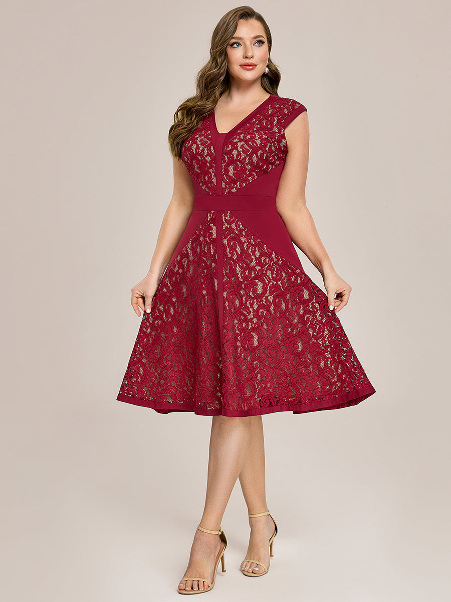 See-through Lace Sleeveless Wedding Guest Dress #color_Dark Red