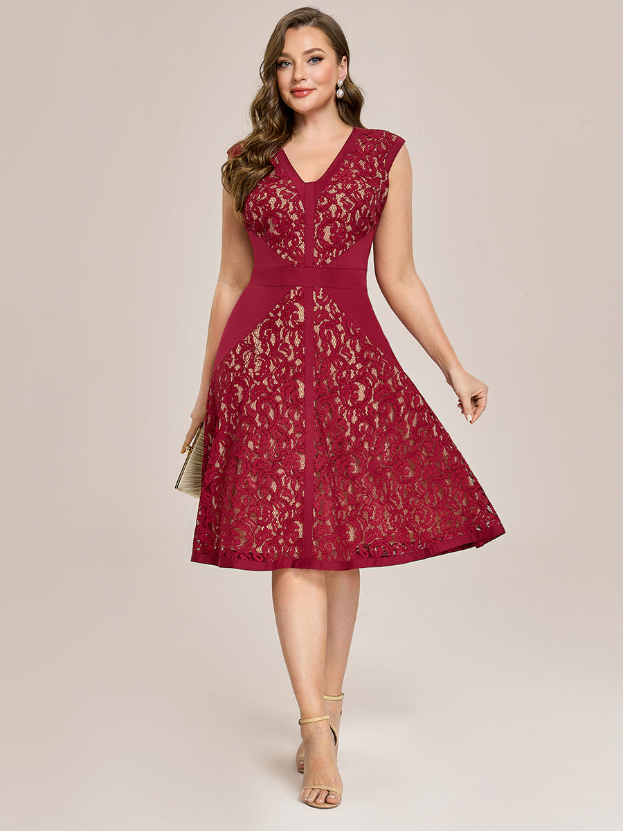See-through Lace Sleeveless Wedding Guest Dress #color_Dark Red