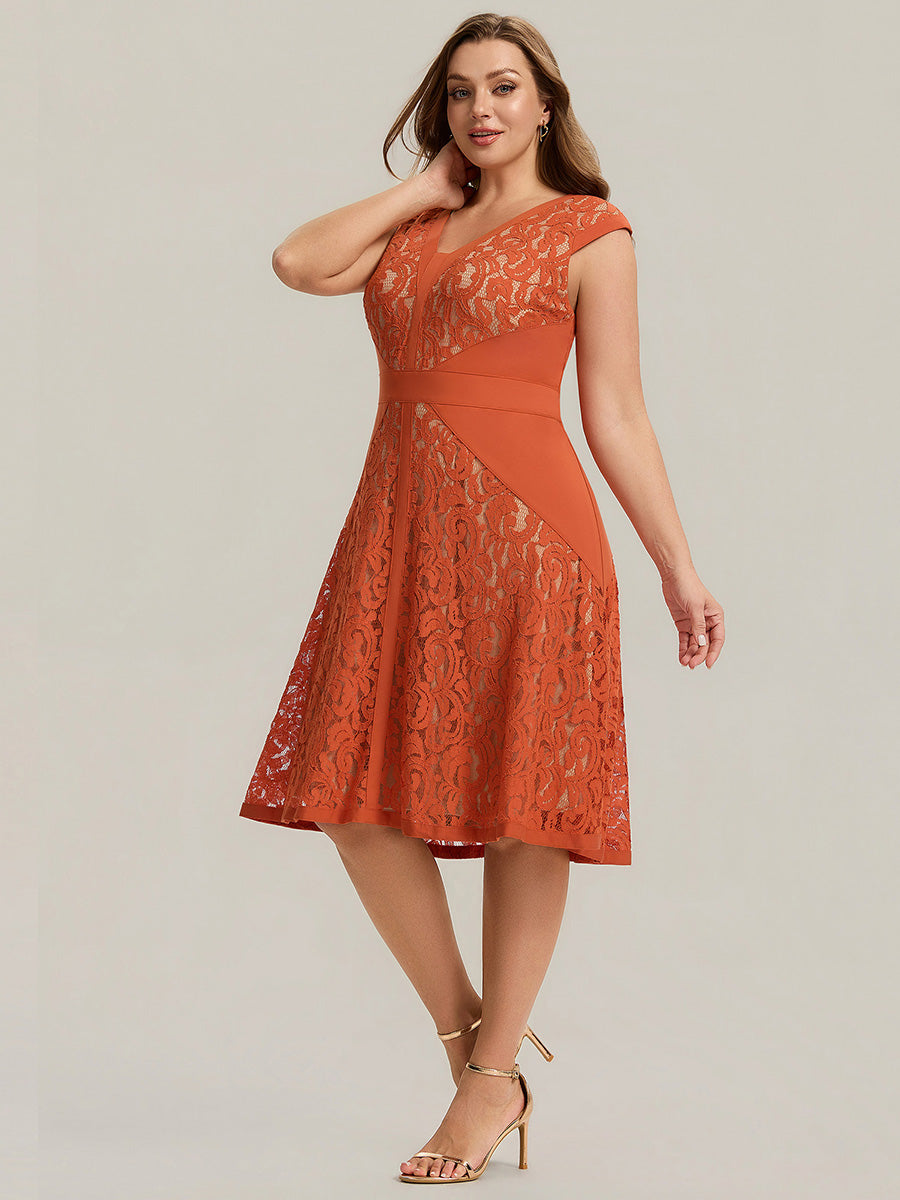 See-through Lace Sleeveless Wedding Guest Dress #color_Burnt Orange