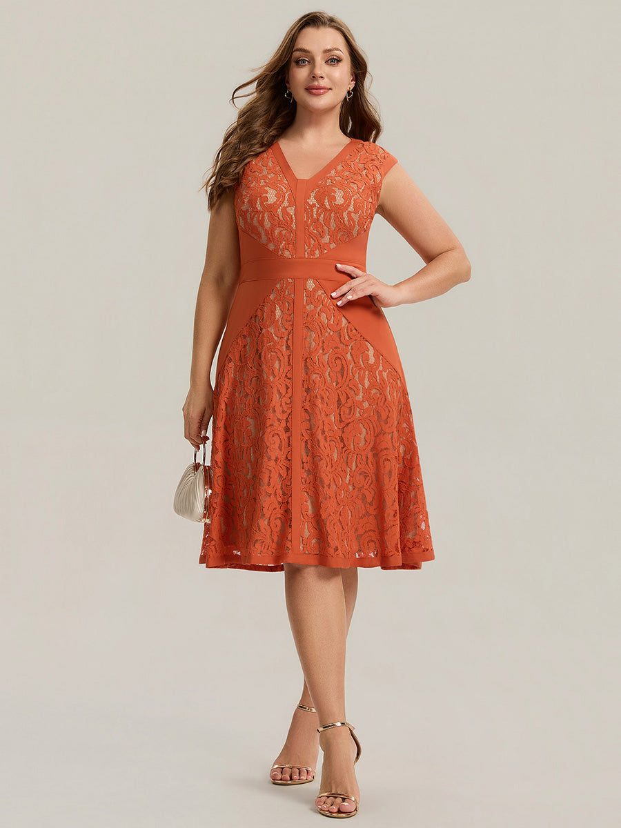 See-through Lace Sleeveless Wedding Guest Dress #color_Burnt Orange