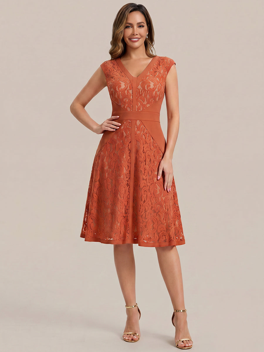 See-through Lace Sleeveless Wedding Guest Dress #color_Burnt Orange
