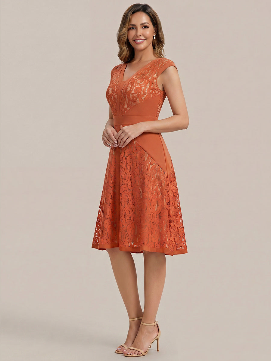 See-through Lace Sleeveless Wedding Guest Dress #color_Burnt Orange