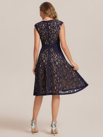 See-through Lace Sleeveless Wedding Guest Dress #color_Navy Blue