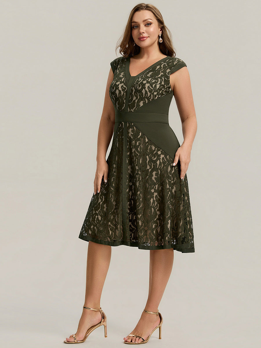 See-through Lace Sleeveless Wedding Guest Dress #color_Olive Green