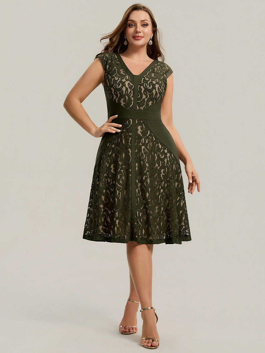 Ever-Pretty V-Neck Cap Sleeve A-Line Midi Cocktail Dress for Summer Wedding Guest