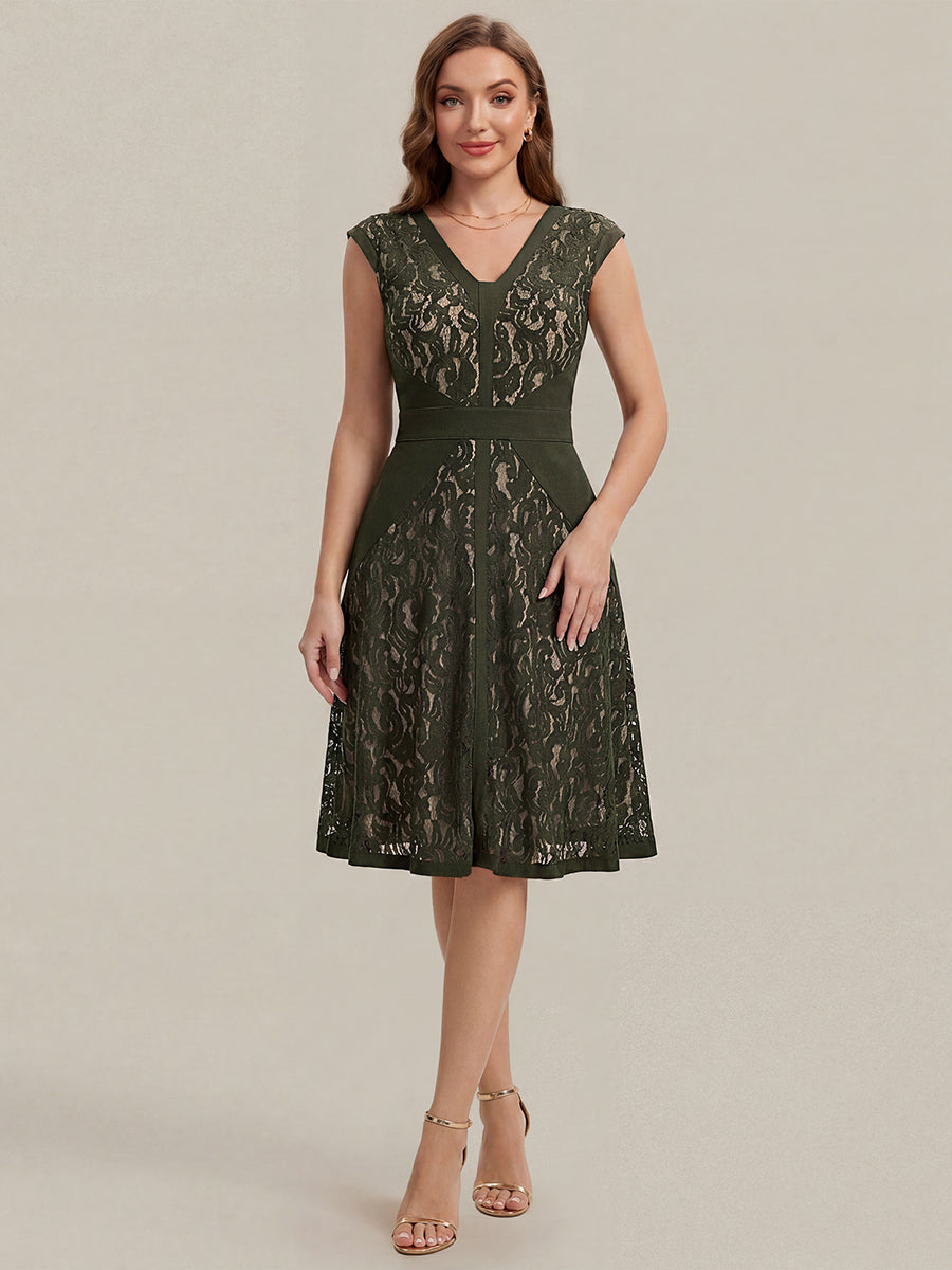 See-through Lace Sleeveless Wedding Guest Dress #color_Olive Green