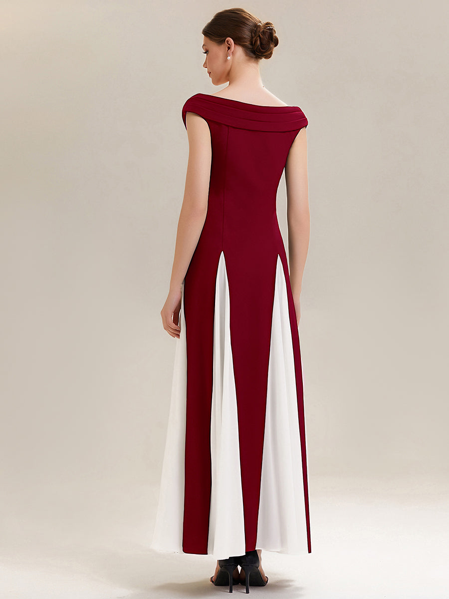 Elegant Design Knit Cap Sleeve Semi Formal Dress #color_Dark Red