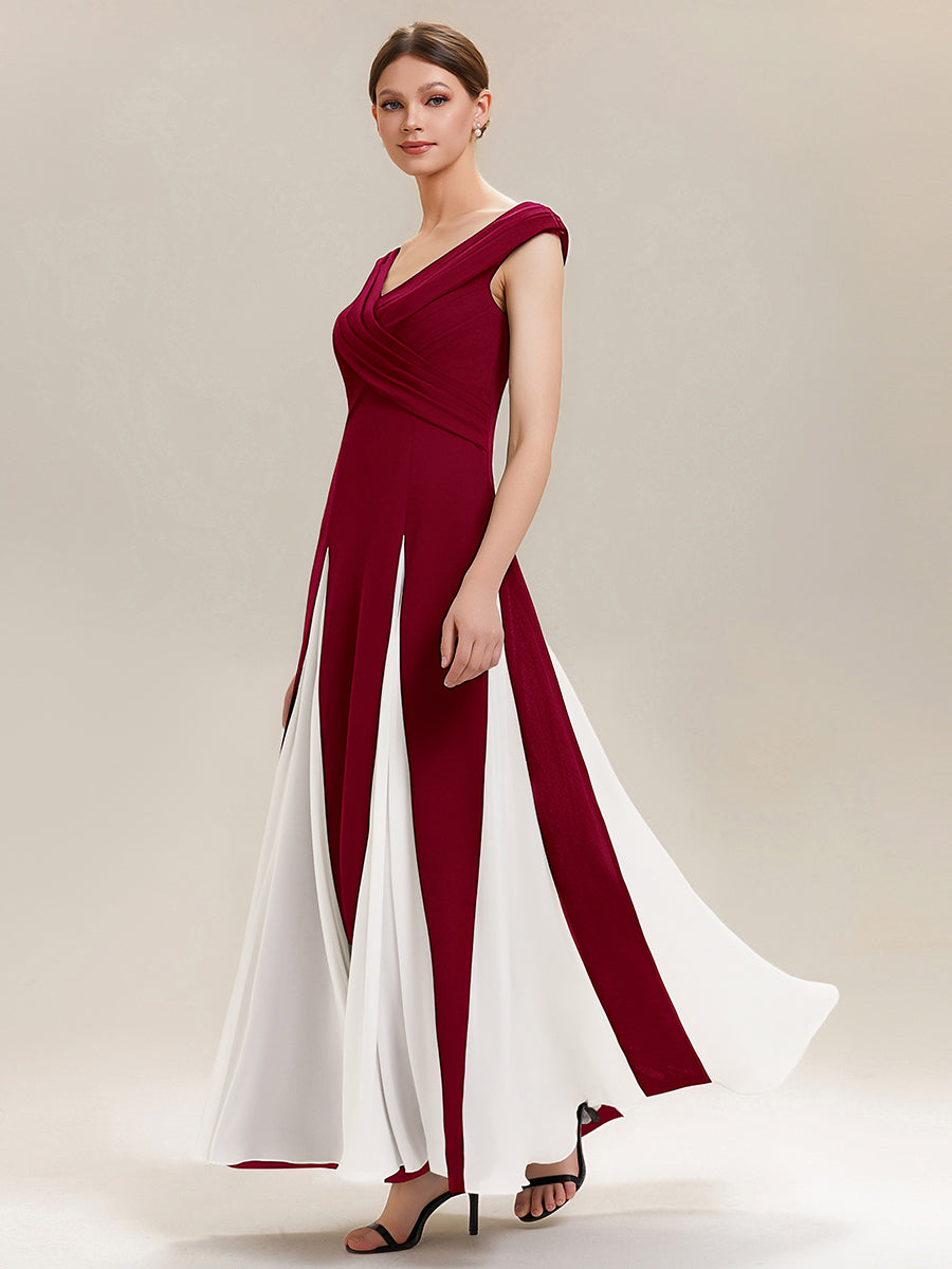 Elegant Design Knit Cap Sleeve Semi Formal Dress #color_Dark Red