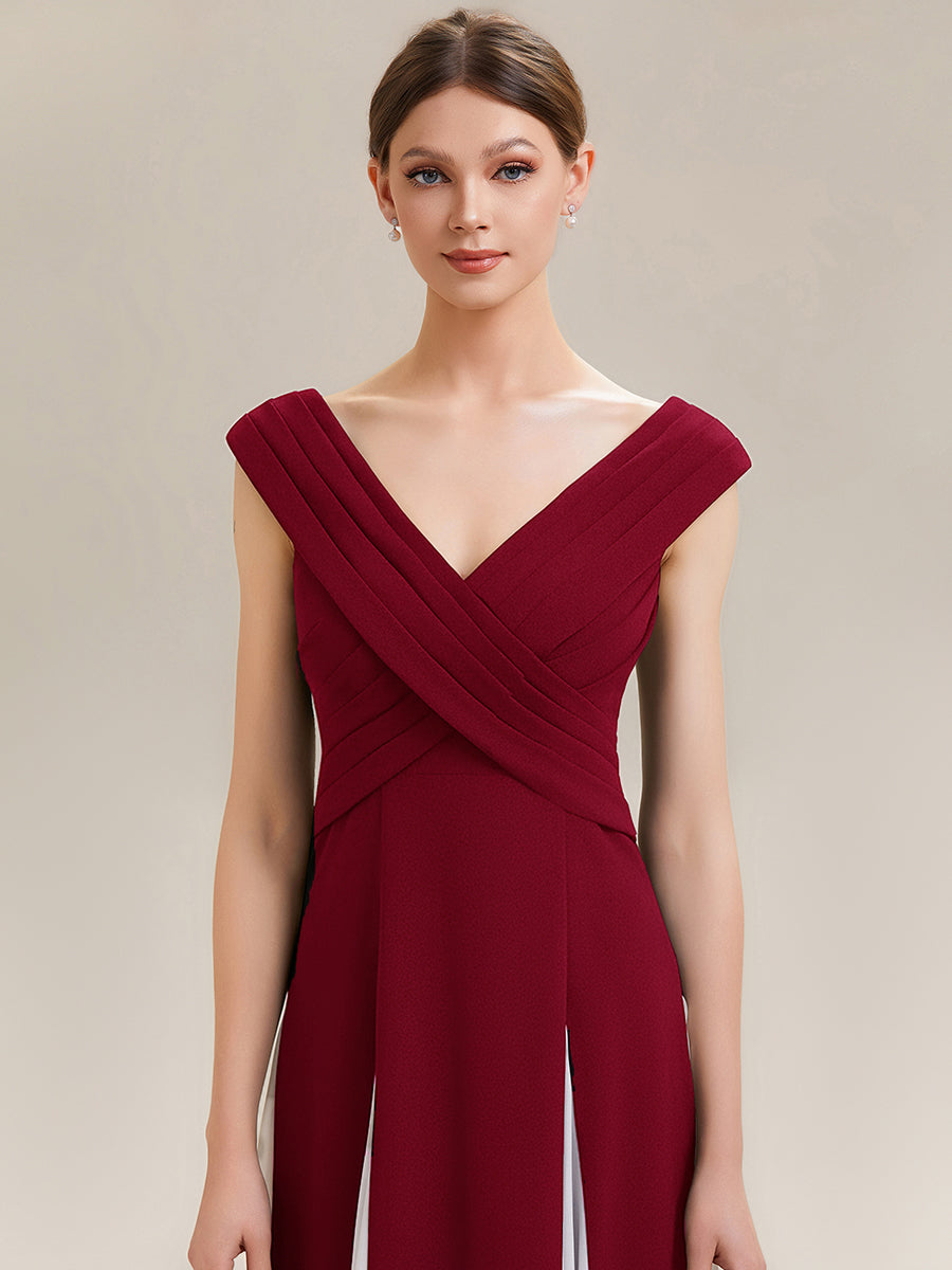 Elegant Design Knit Cap Sleeve Semi Formal Dress #color_Dark Red