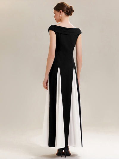 Elegant Design Knit Cap Sleeve Semi Formal Dress #color_Ivory-Black