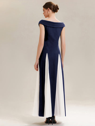 Elegant Design Knit Cap Sleeve Semi Formal Dress #color_Navy Blue