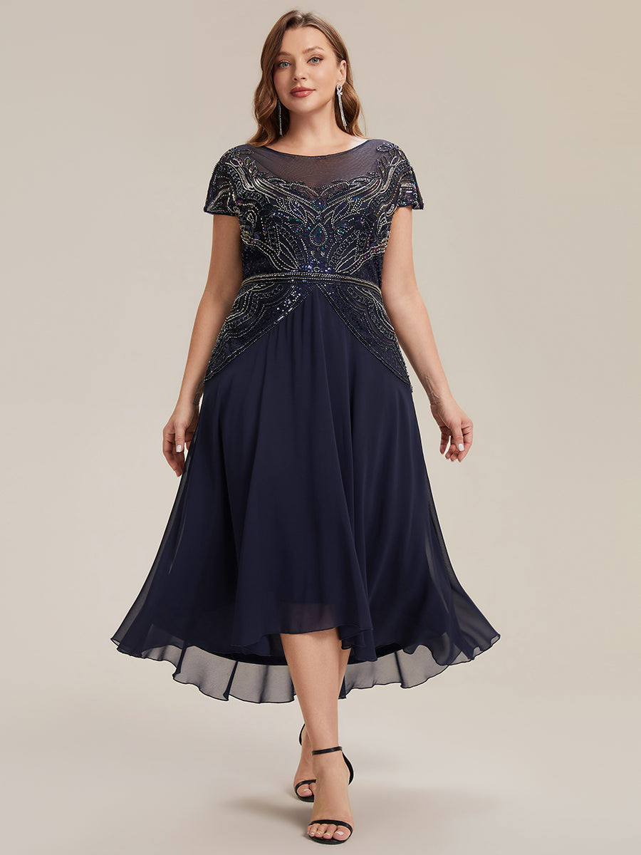 Ever-Pretty Beaded High-Low Chiffon Midi Mother of the Bride Dress with Sheer Neckline Ever-Pretty Beaded High-Low Chiffon Midi Mother of the Bride Dress with Sheer Neckline