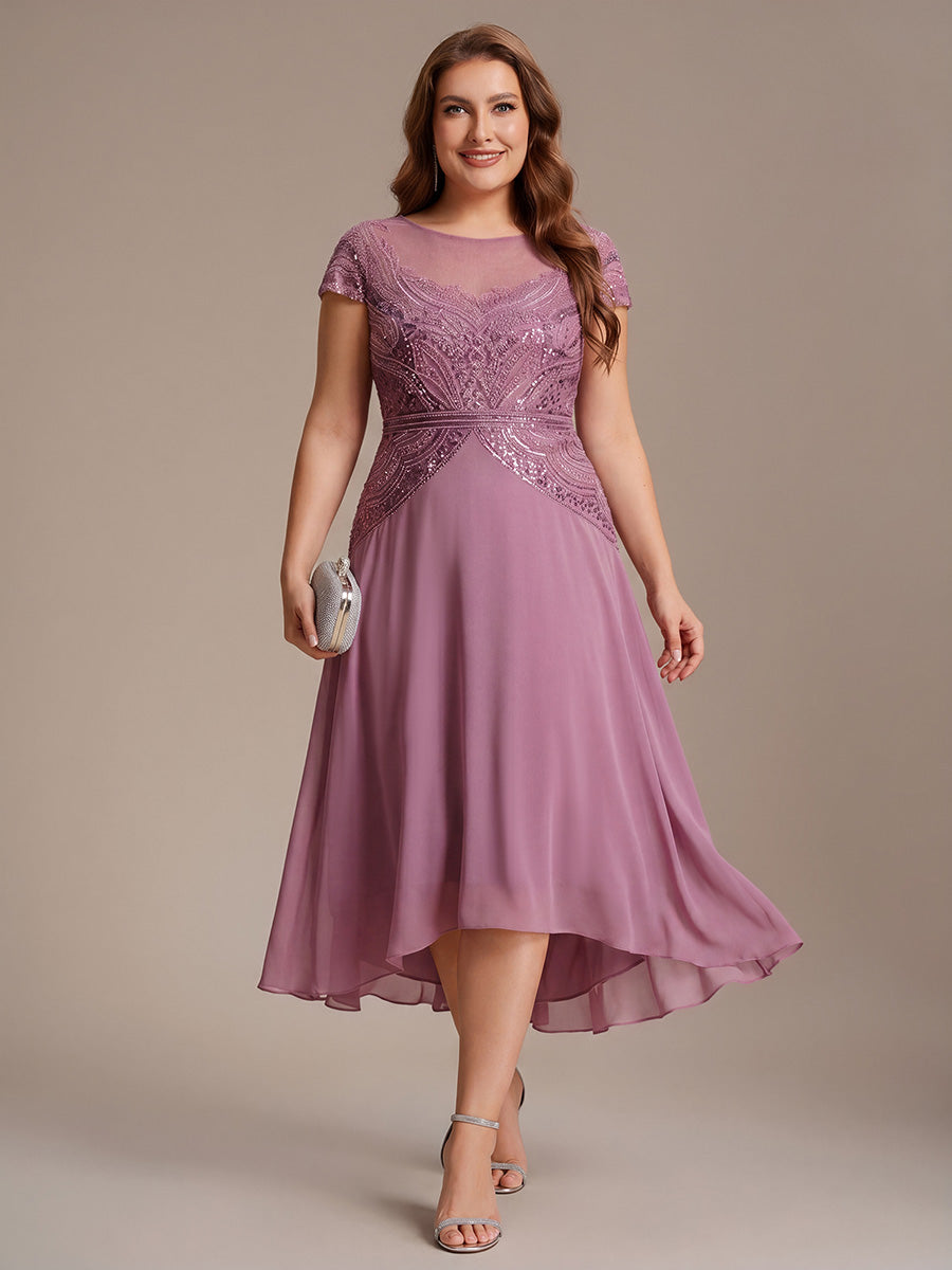 See-Through Beaded Sheath Round Neck Wedding Guest Dress #color_Purple Orchid
