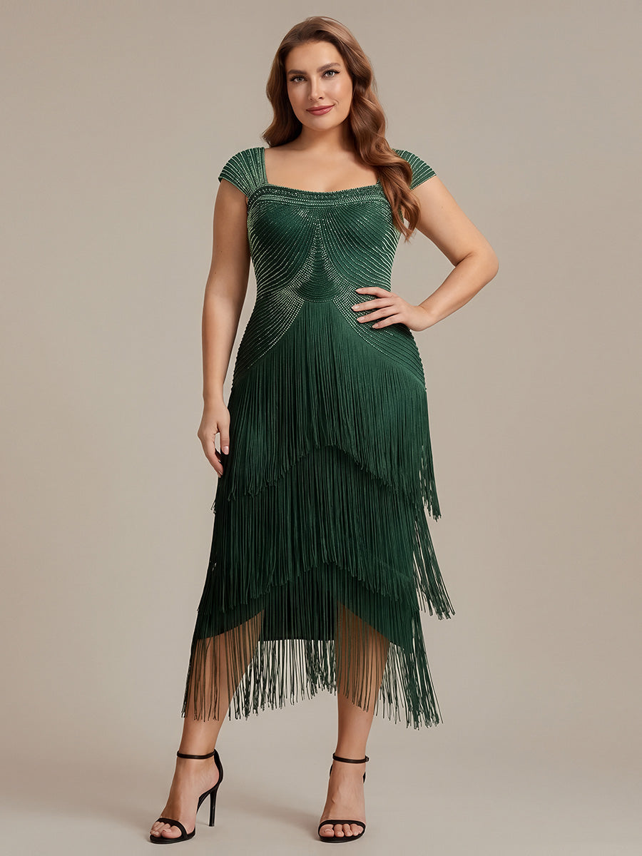Sequin Sleeveless fringe cocktail dress #color_Dark Green
