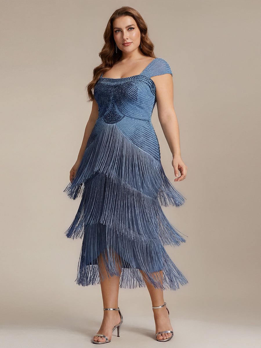 Sequin Sleeveless fringe cocktail dress #color_Dusty Blue
