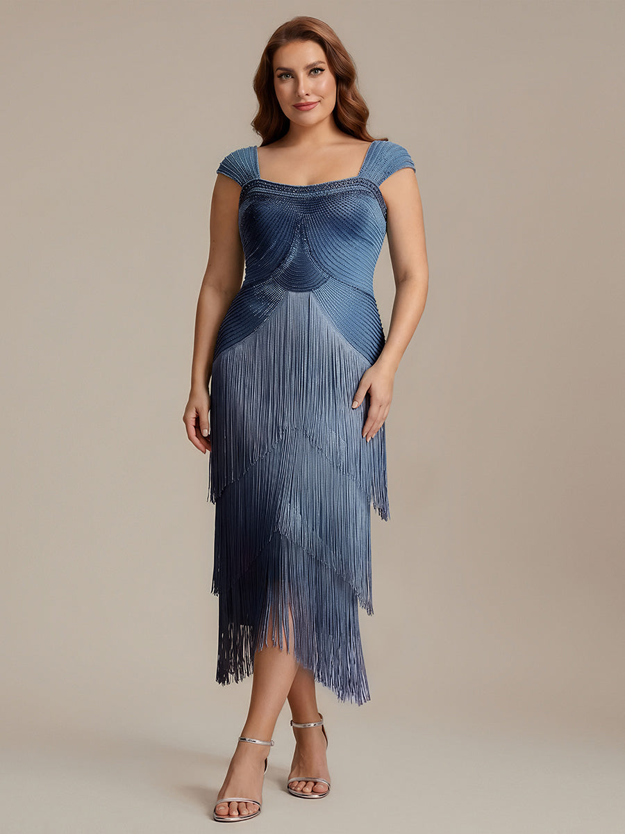 Sequin Sleeveless fringe cocktail dress #color_Dusty Blue