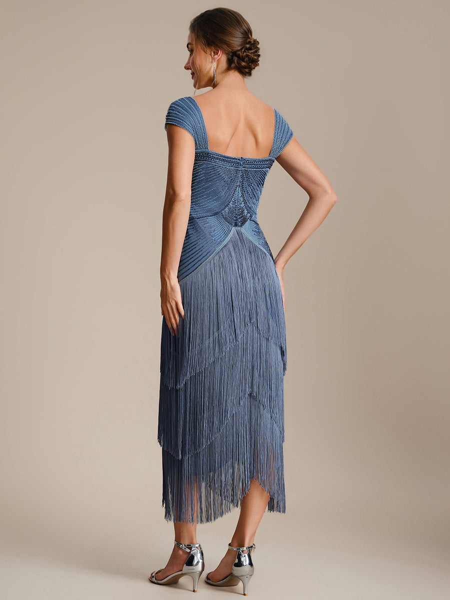Sequin Sleeveless fringe cocktail dress #color_Dusty Blue