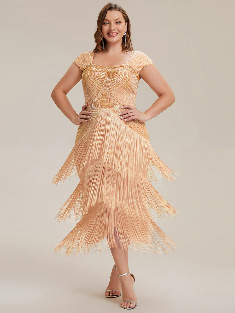 Sequin Sleeveless fringe cocktail dress #color_Gold