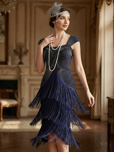ever LUMINE|Sequin Sleeveless Fringe Cocktail Dress