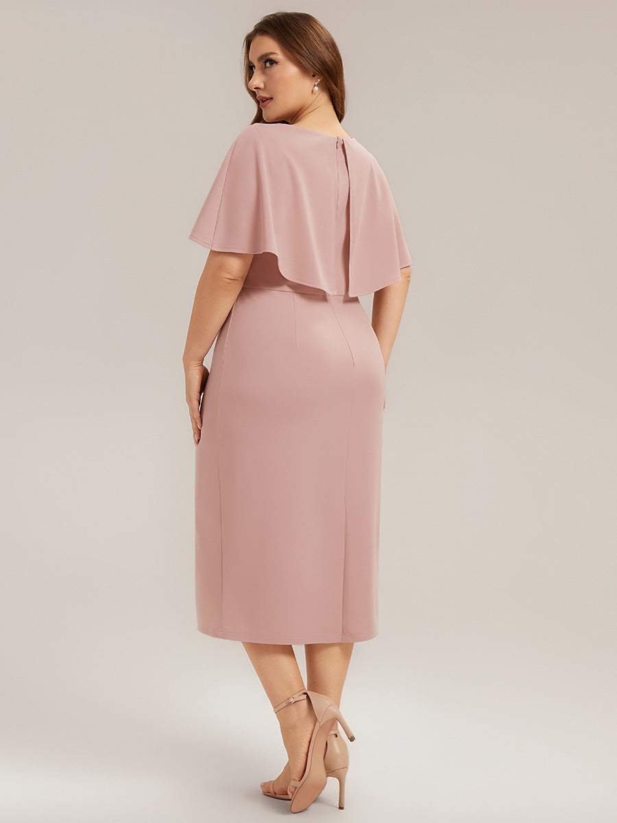 Ever-Pretty Plus Size Shawl Sleeve Sheath Knee Length Cocktail Dress for Fall Wedding Guest