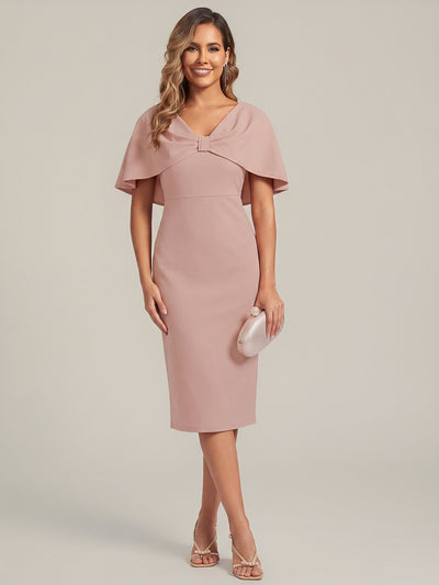Knit Shawl Sleeve Sheath Wedding Guest Dress
