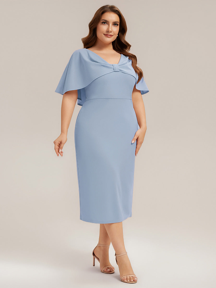 Knit Shawl Sleeve Sheath Wedding Guest Dress #color_Ice Blue