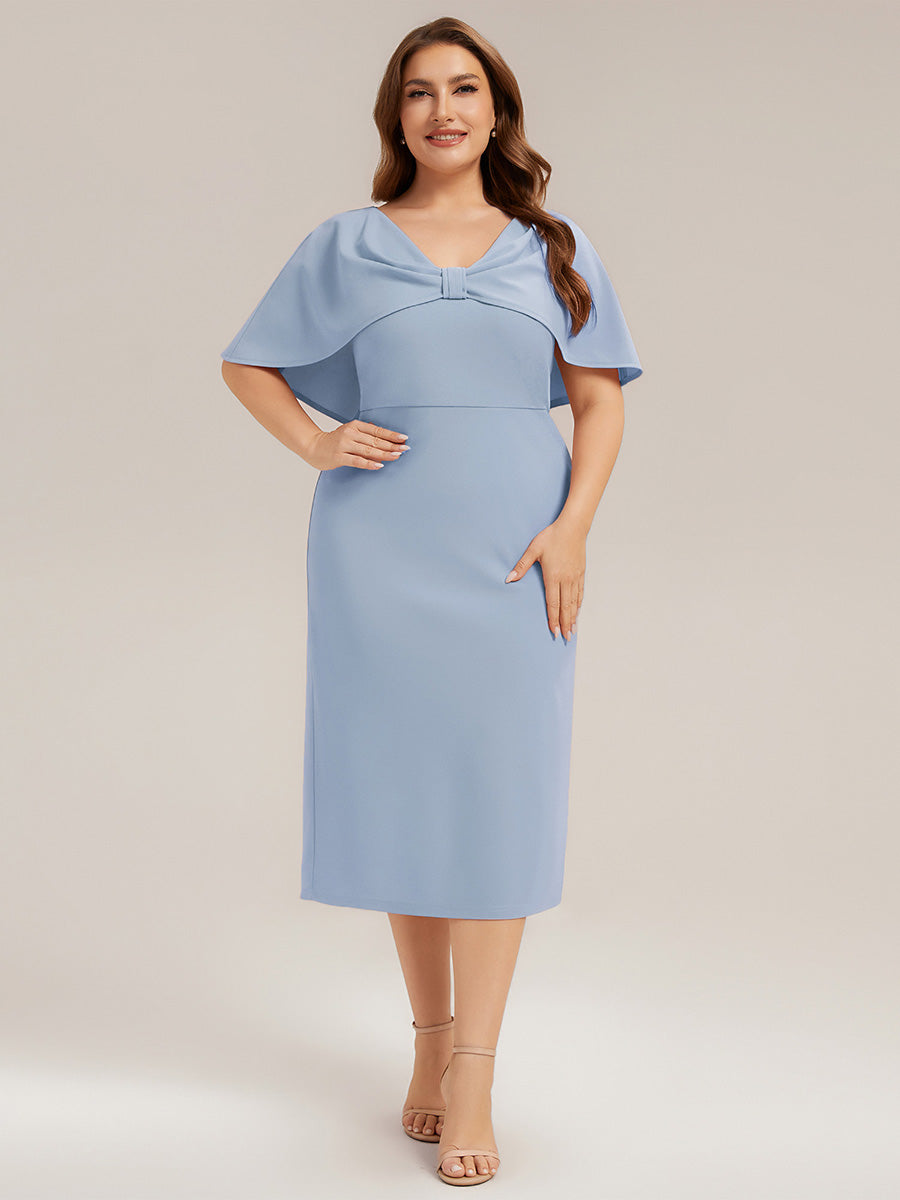 Knit Shawl Sleeve Sheath Wedding Guest Dress #color_Ice Blue