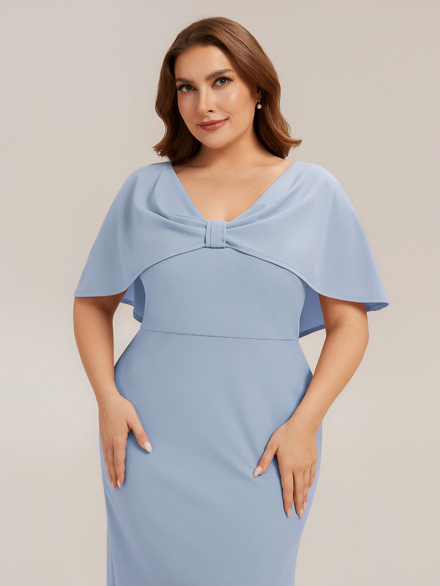 Plus Size Knit Shawl Sleeve Wedding Guest Dress #color_Ice Blue