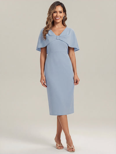 Knit Shawl Sleeve Sheath Wedding Guest Dress