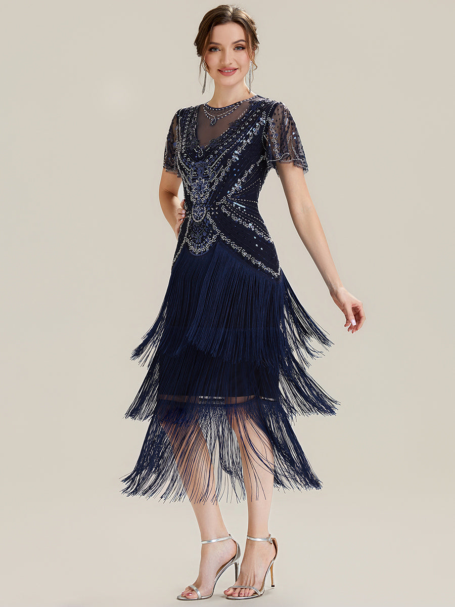 Ever-Pretty Vintage Fringe Sequin Midi Flapper Dress