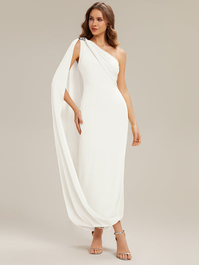 ever KIELO|One-Shoulder Ruched Floor Length Formal Dress With Side Slit