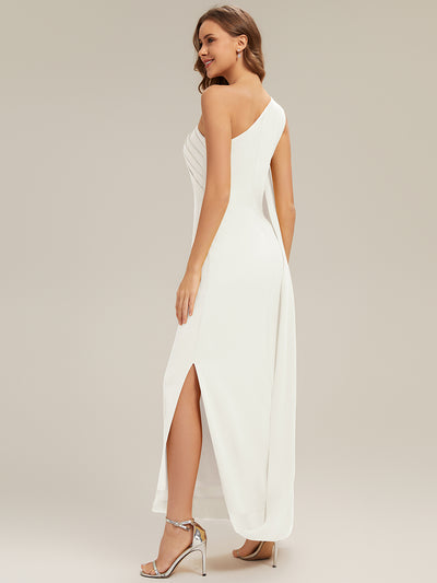 Flowing Ribbons Knit Sleeveless Wedding Guest Dress #color_White