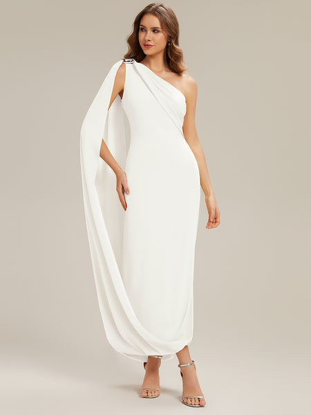 Cape One-Shoulder Ruched Column Floor Length Formal Dress With Side Slit - Ever-Pretty US Cape One-Shoulder Ruched Column Floor Length Formal Dress With Side Slit - Ever-Pretty US