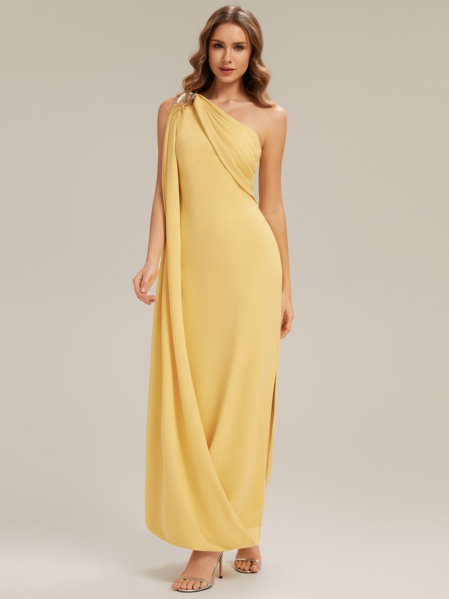 Flowing Ribbons Knit Sleeveless Wedding Guest Dress #color_Yellow