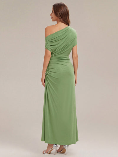 Printed Knit Drop Shoulder Sleeve Wedding Guest Dress #color_Sage Green