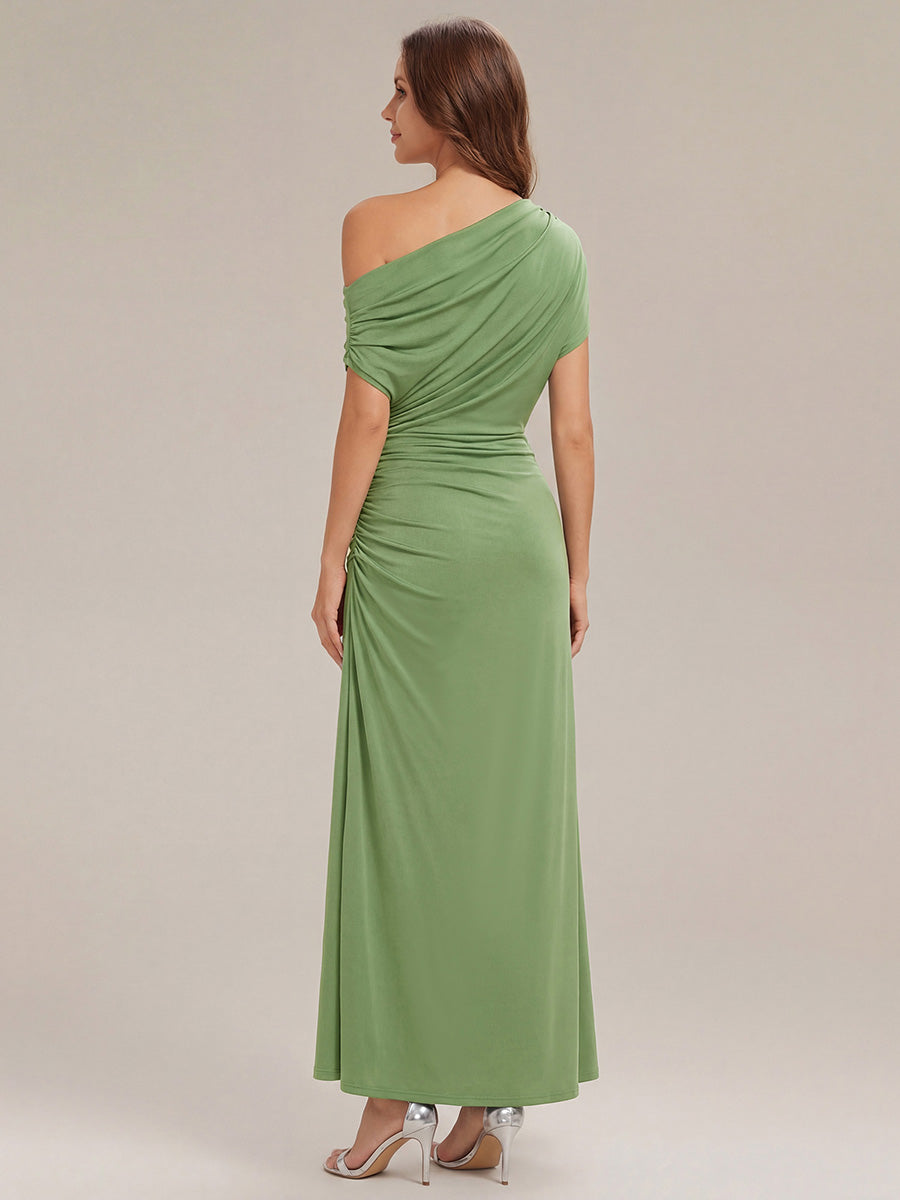 Printed Knit Drop Shoulder Sleeve Wedding Guest Dress #color_Sage Green