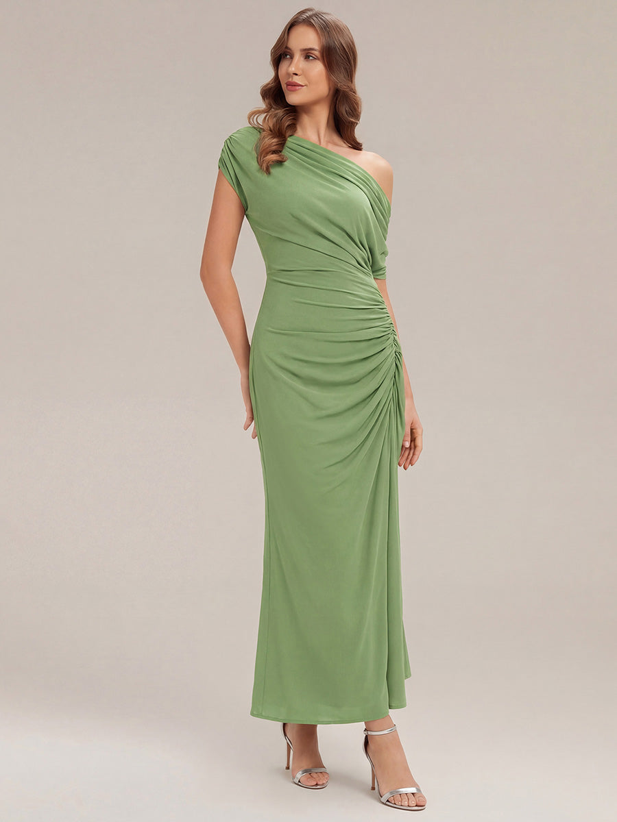 Printed Knit Drop Shoulder Sleeve Wedding Guest Dress #color_Sage Green