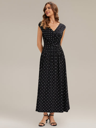 Polka Dot Knit Sleeveless Wedding Guest Dress